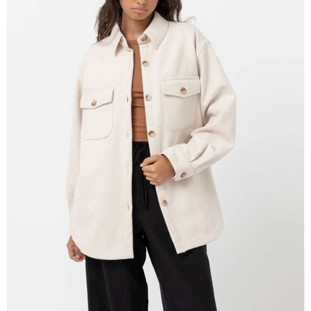 Rhythm Classic Minimal Shacket Shirt Jacket Oat Wool Blend Size 12/L NWT Heavy